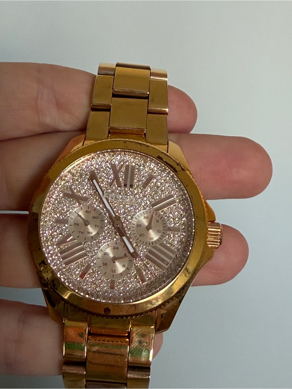 Fossil Gold-Tone Pink Crystal Accent Women's Bracelet Watch
